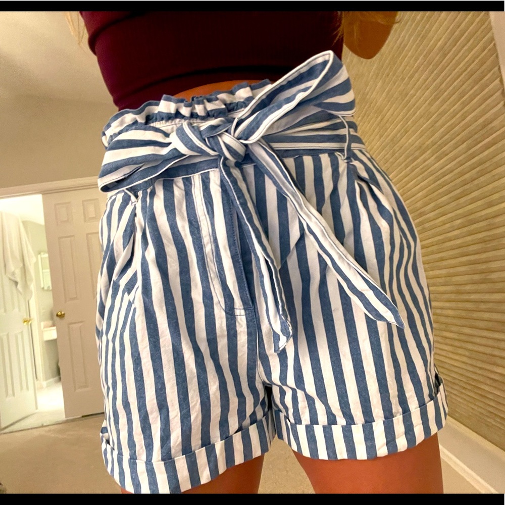White & Blue nautical high waist shorts